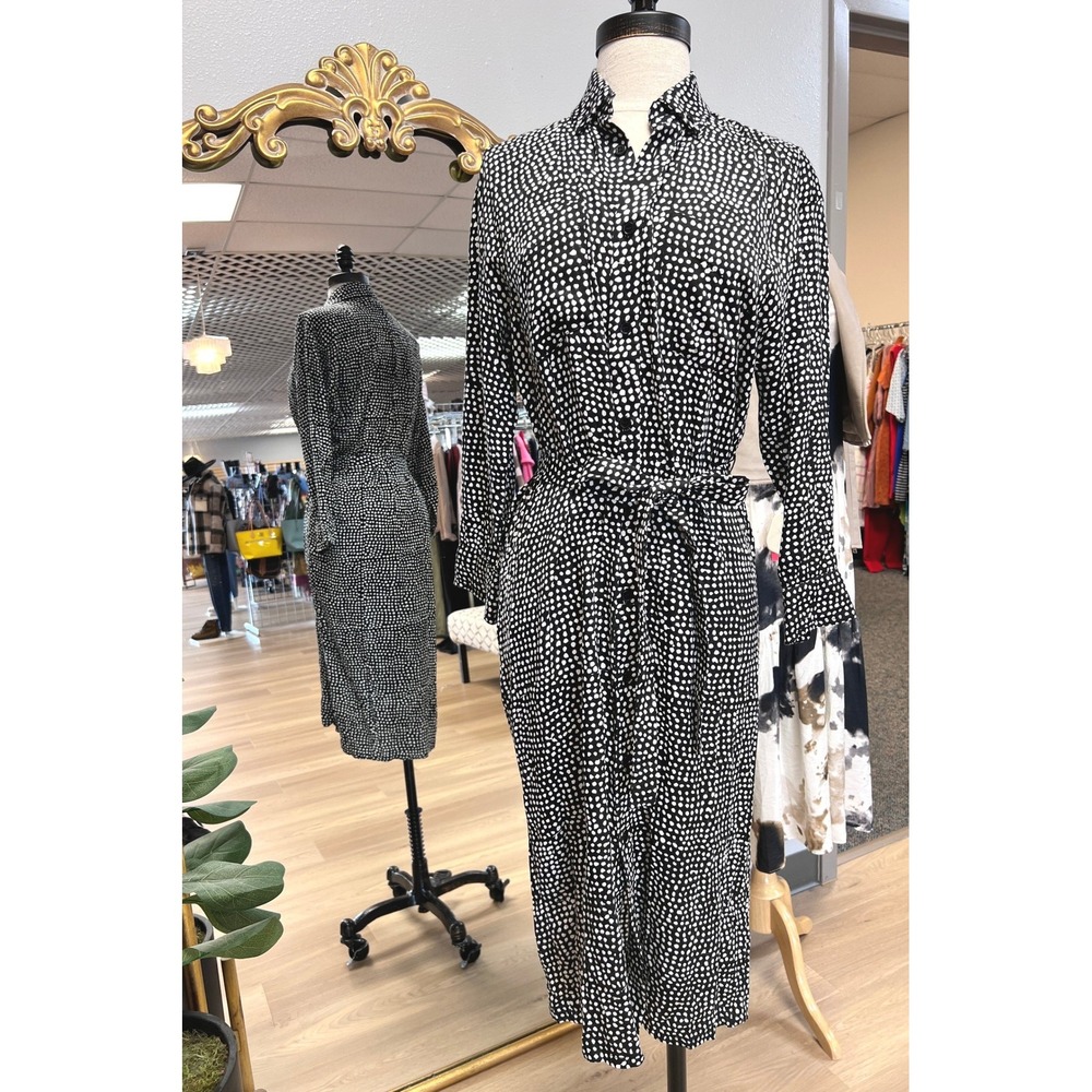 Emerson Fry Shirt Dress Womens XS Black Polka Dot Excellent Hand Block Print